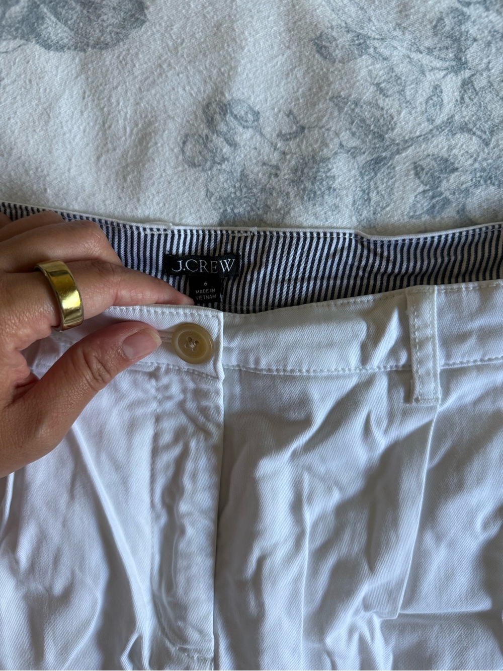J. Crew White Cotton Chino Shorts with Striped Waistband